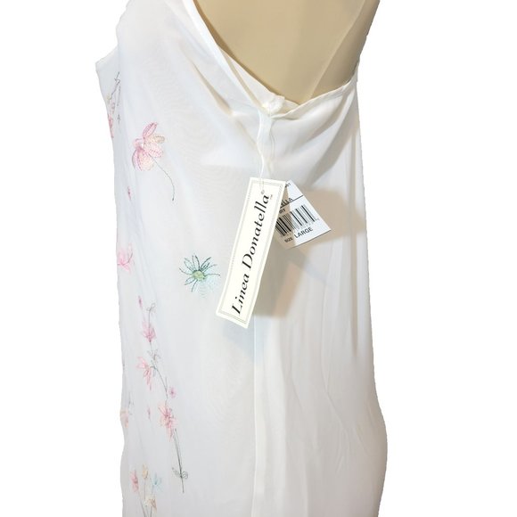 💕 New Vintage White Floral Embroidered Linea Donatella Slip Chemise & Robe Set - Picture 14 of 15